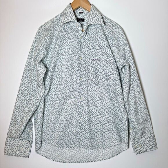 Paul Smith London Shirt Mens 39 French Cuff Long Sleeve Green Floral Pattern - Picture 1 of 12
